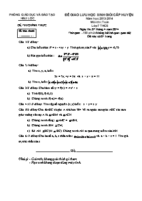 Đề giao lưu học sinh giỏi cấp huyện Hậu Lộc năm học 2013-2014 môn thi Toán lớp 7 THCS